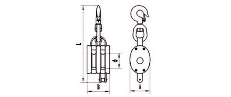 CLGR® Regular Wood Block Double Sheave with Swivel Hook Diagram