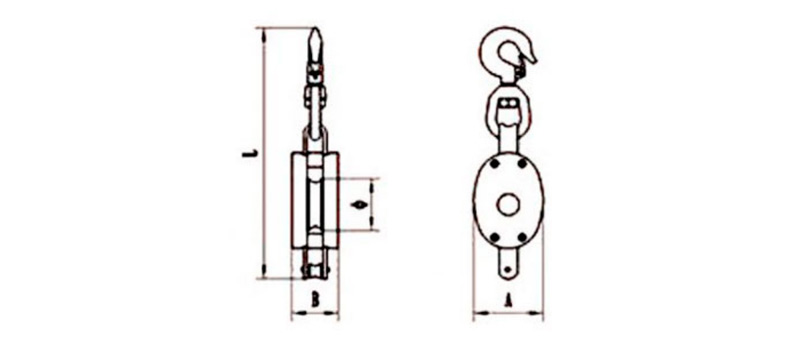 CLGR® Regular Wood Block Single Sheave with Swivel Hook Diagram