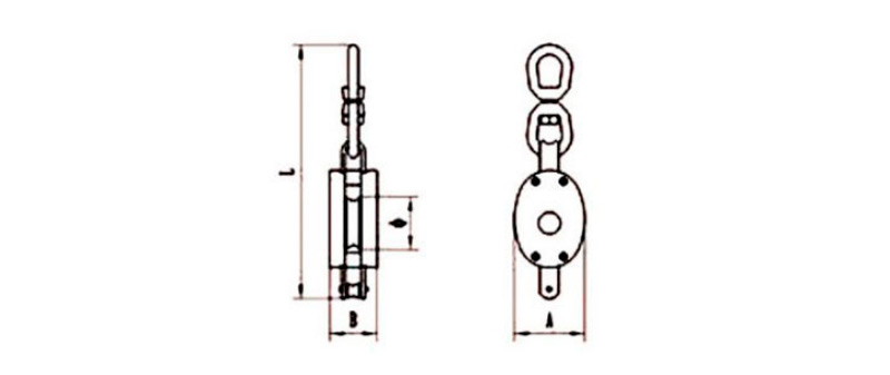 CLGR® Regular Wood Block with Swivel Eye Single Sheave Diagram