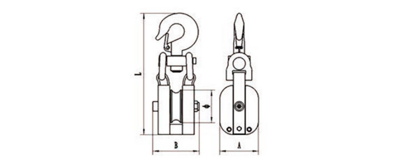 CLGR® Wooden Snatch Block with Self-Locking Hook WSLH Type Diagram