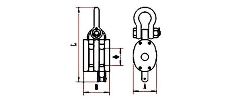 CLGR® Regular Wood Block with Shackle Double Wheel Sheave Diagram