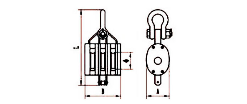 CLGR® Regular Wood Block with Shackle Triple Wheel Sheave Diagram