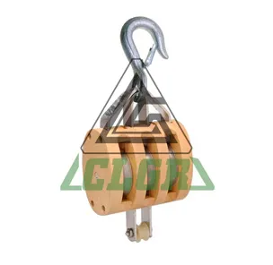 CLGR® Regular Wood Shell Block with Hook Triple Sheave