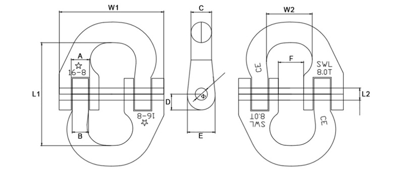 Specifications of CLGR® Grade 80 Chain Connectors / Hammerlock Color Zinc Plating (Single Steel Sleeve, Straight Pin) Specifications of CLGR® Grade 80 Chain Connectors / Hammerlock Color Zinc Plating (Single Steel Sleeve, Straight Pin)