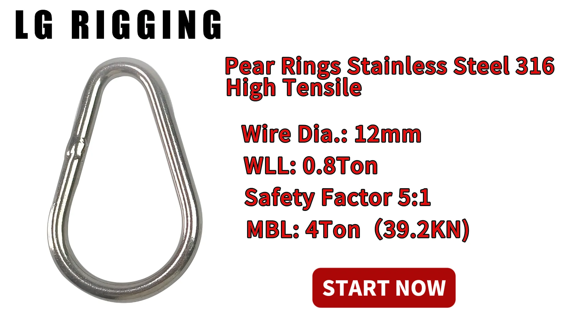 CLGR® Break Test 12mm Pear Rings Stainless Steel 316 High Tensile