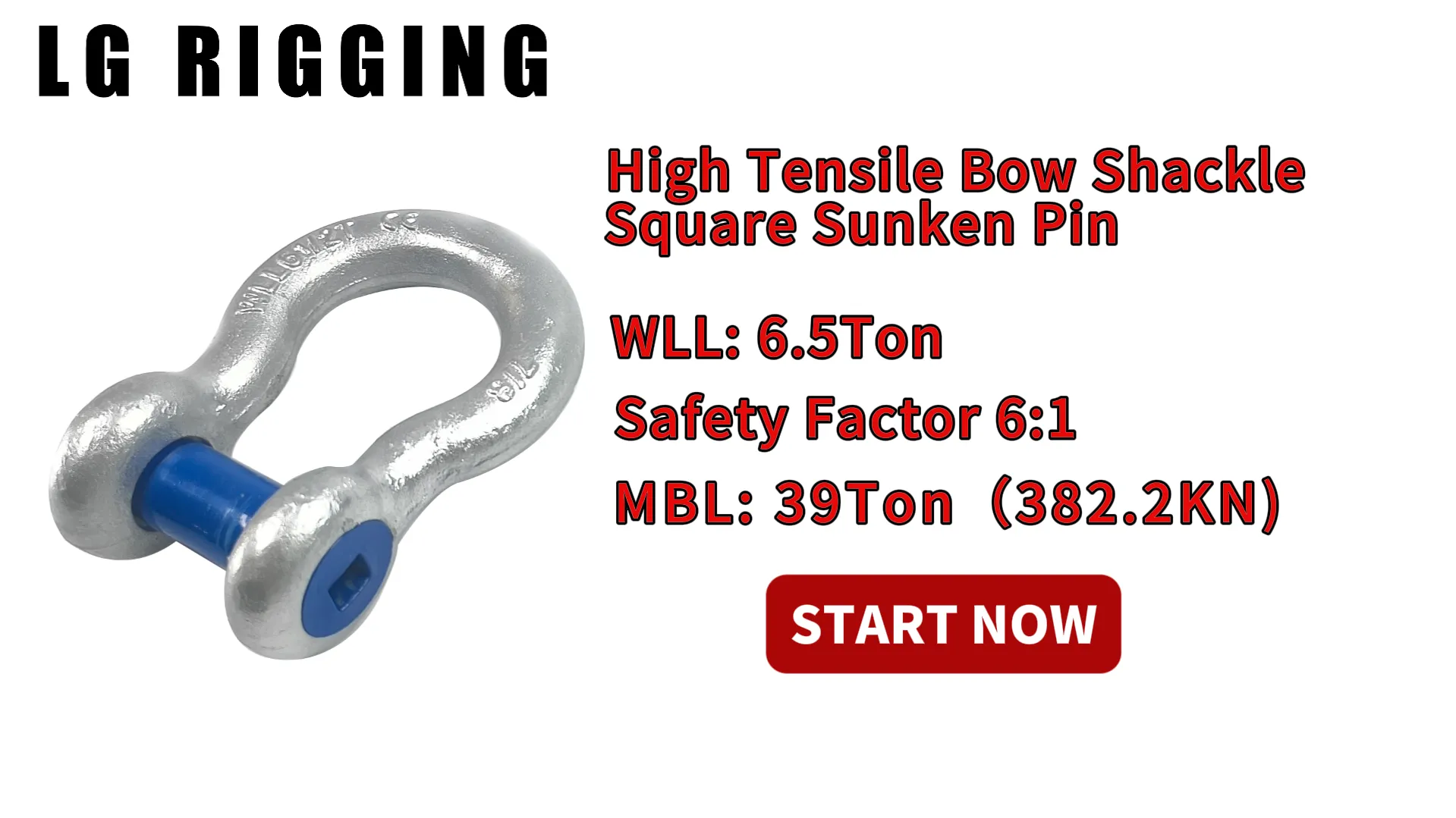 CLGR® Break Test 6.5Ton High Tensile Bow Shackle Square Sunken Pin