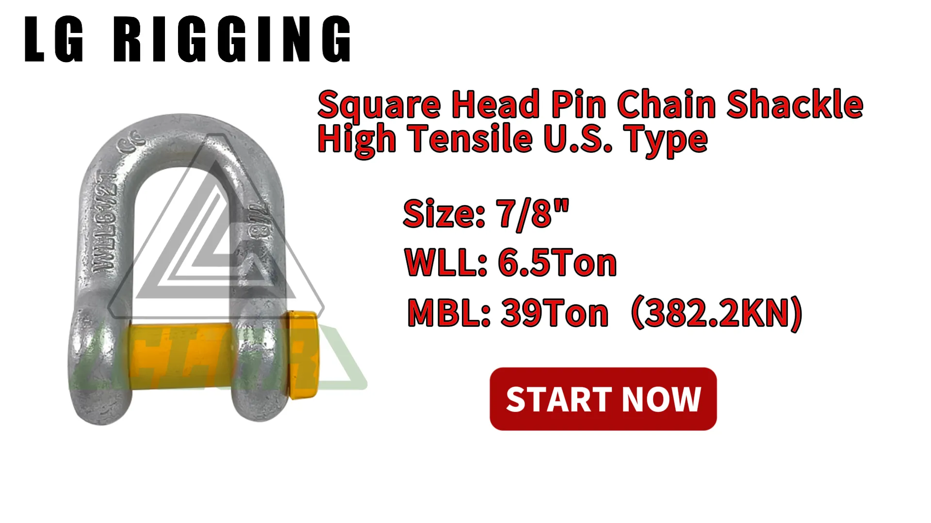 CLGR® Break Test 7/8'' 6.5Ton Square Head Pin Chain Shackle High Tensile U.S. Type