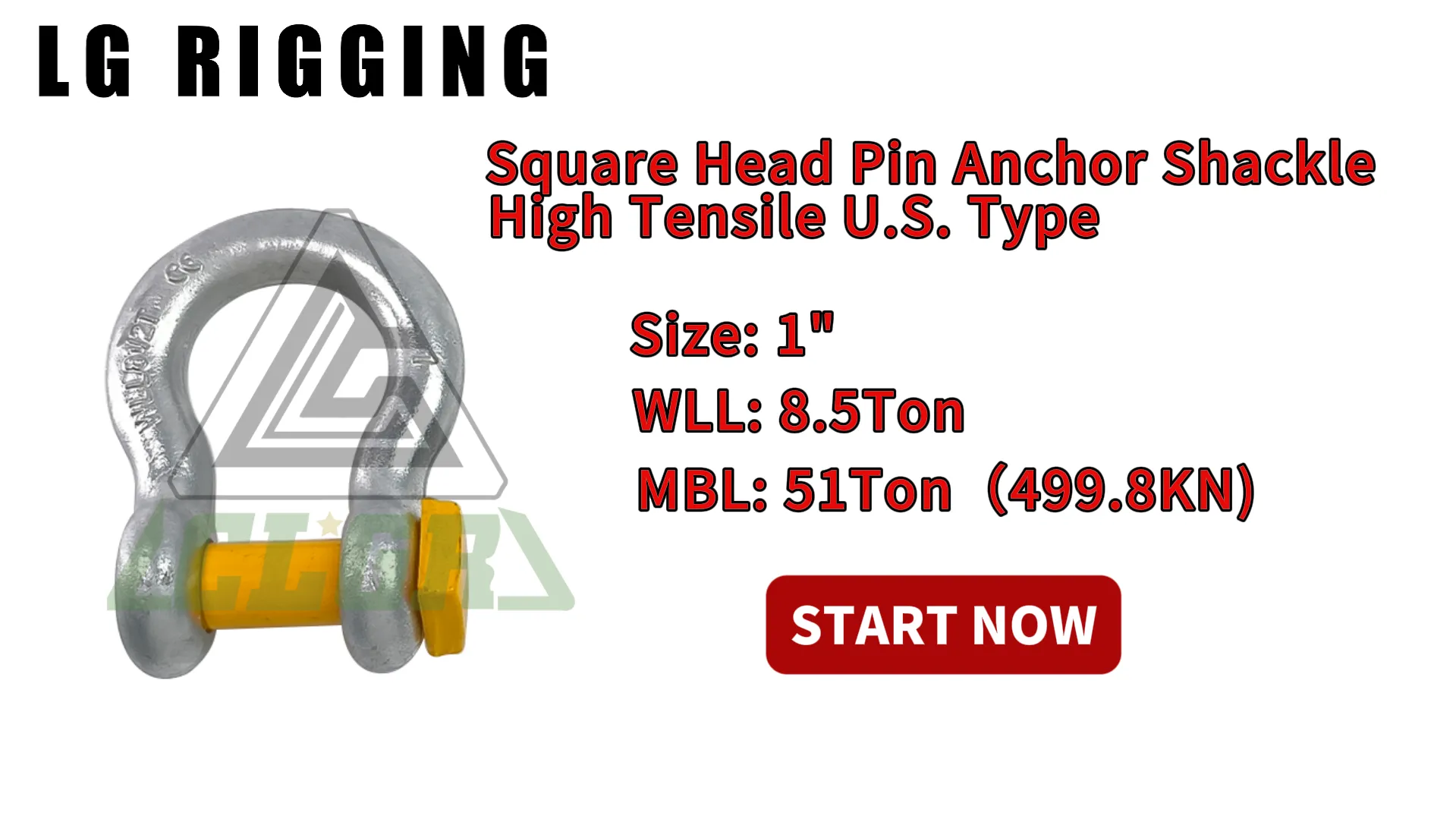 CLGR® Break Test 1'' 8.5Ton Square Head Pin Anchor Shackle High Tensile U.S. Type