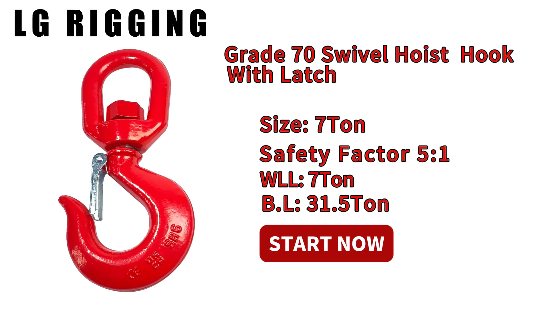 CLGR® Break Test 7Ton Grade 70 Swivel Hoist Hook with Latch