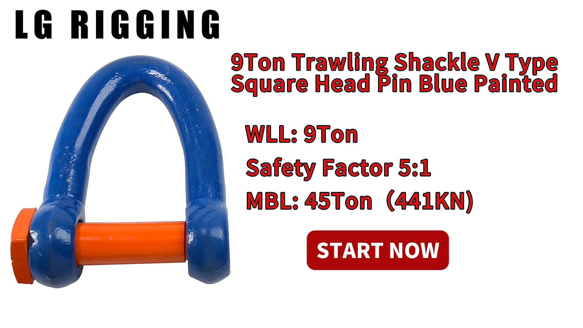 CLGR® Break Test 9Ton Trawling Shackle V Type Square Head Pin Blue Painted
