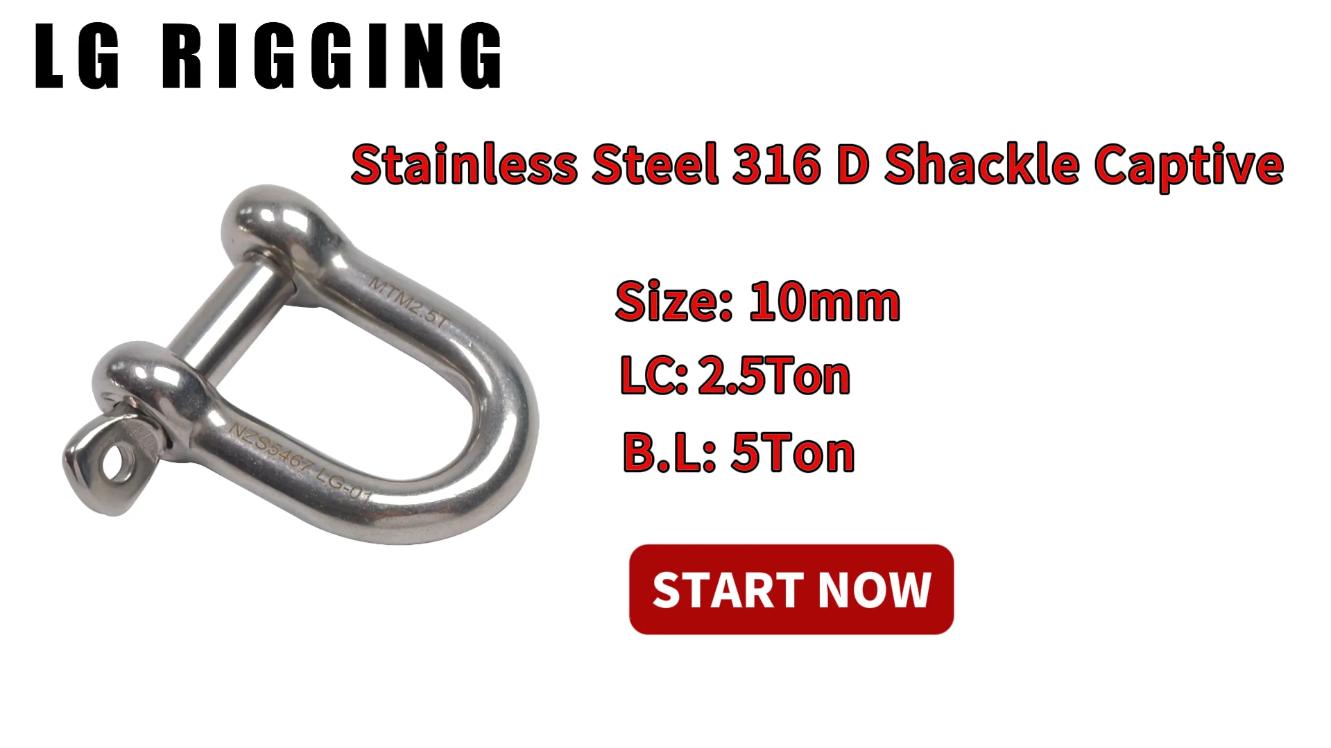 CLGR® Break Test 10mm Stainless Steel 316 D Shackle Captive