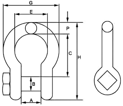 drawing-clgr-high-tensile-shackle-bow-type-square-head-pin-trawling CLGR® High Tensile Shackles Bow Type Square Head Pin Yellow Pin for Trawling 