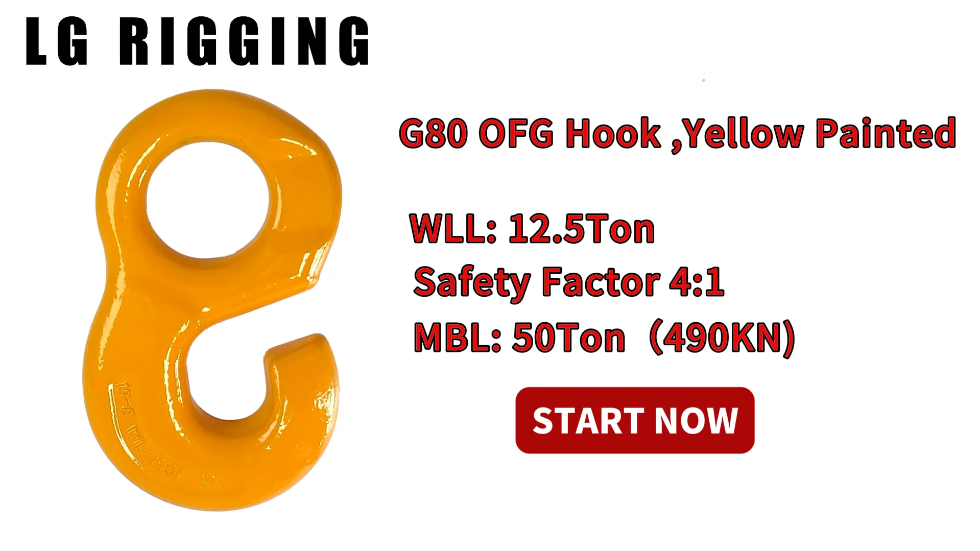 CLGR® Break Test 12.5Ton G80 OFG Hook, Yellow Painted