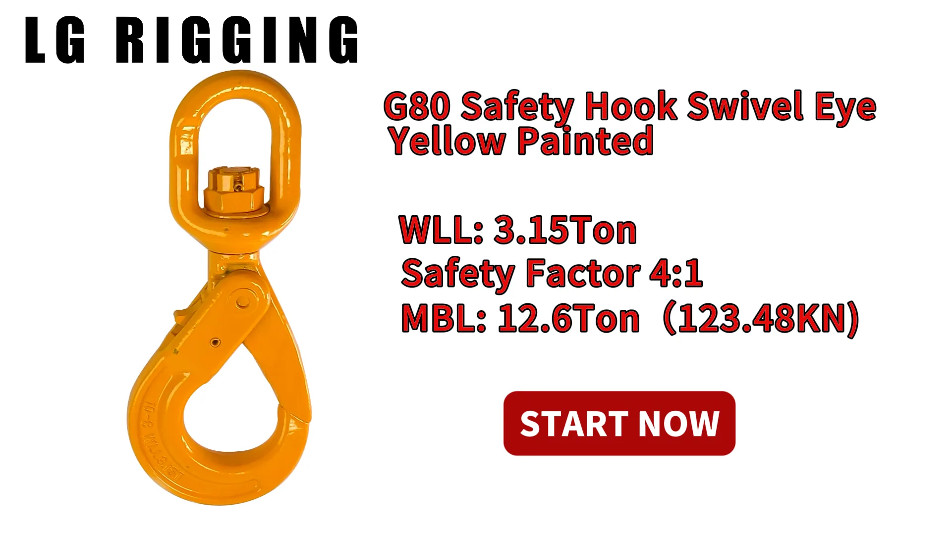 CLGR® Breaking Test 3.15Ton G80 Safety Hook Swivel Eye Yellow Painted
