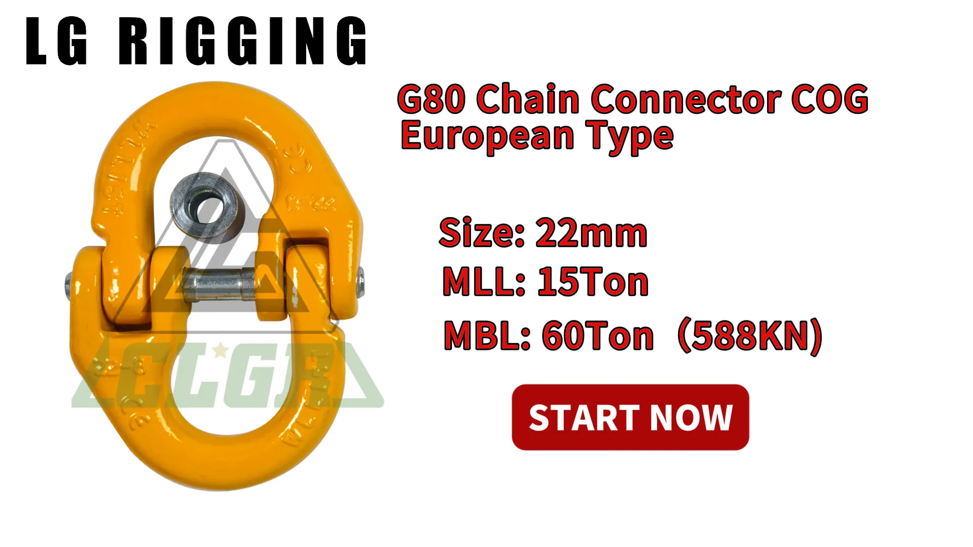 CLGR® Break Test of 22mm G80 Chain Connector COG European Type Yellow Painted