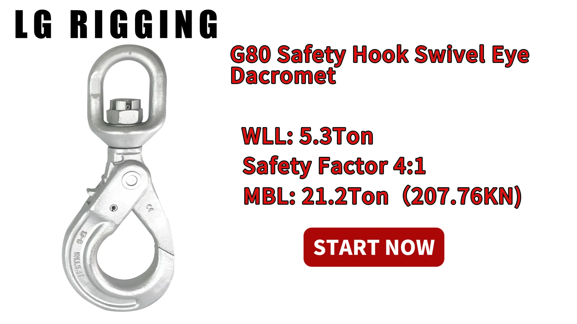 CLGR® WLL 5.3t G80 Dacromet Swivel Eye Safety Hook