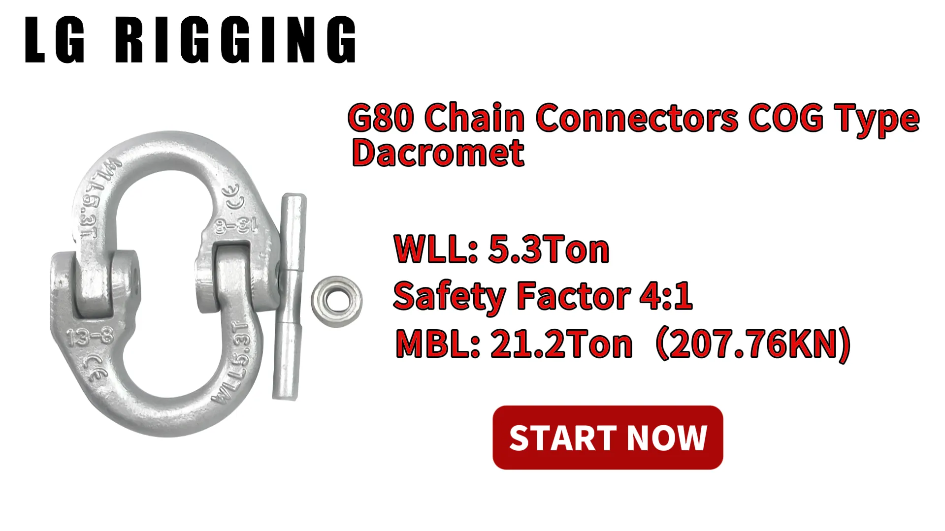 CLGR® Break Test of WLL 5.3 Ton G80 Chain Connectors COG Dacromet