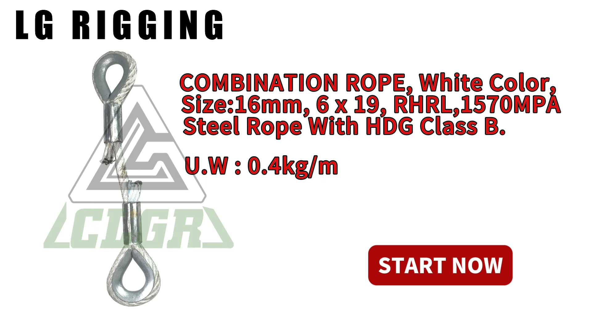 Break Test of COMBINATION ROPE (White Color) Size:16mm,6x19,RHRL, Rope With HDG Class B