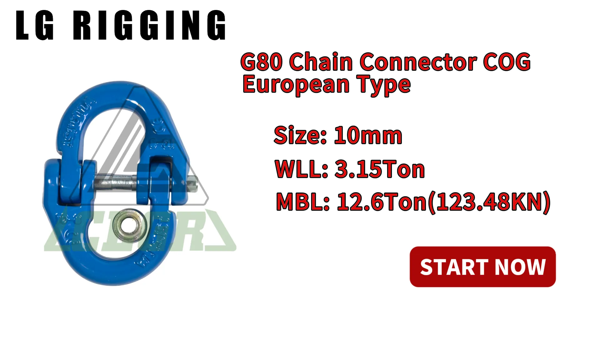 CLGR® Break Test of 10mm G80 Chain Connector COG European Type Blue Painted