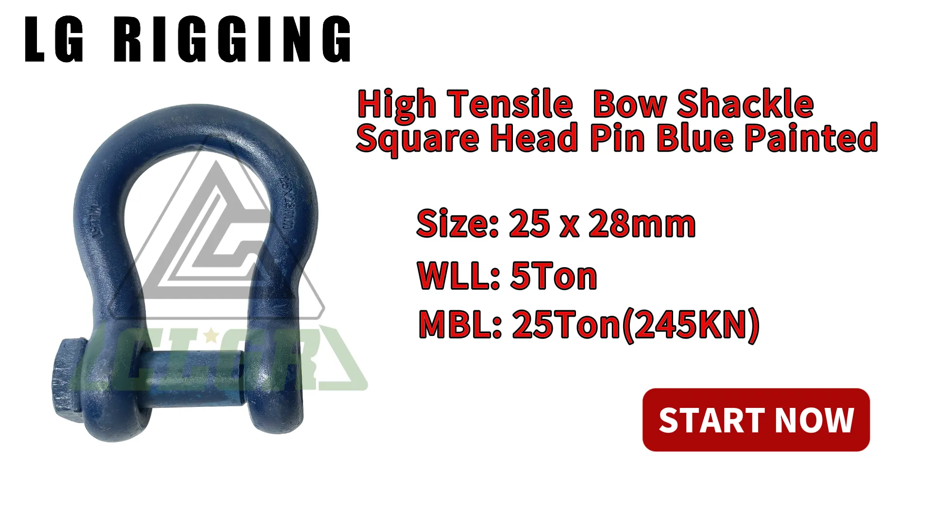 Break Test of 25 x 28 mm High Tensile Bow Shackle Square Head pin Blue Painted