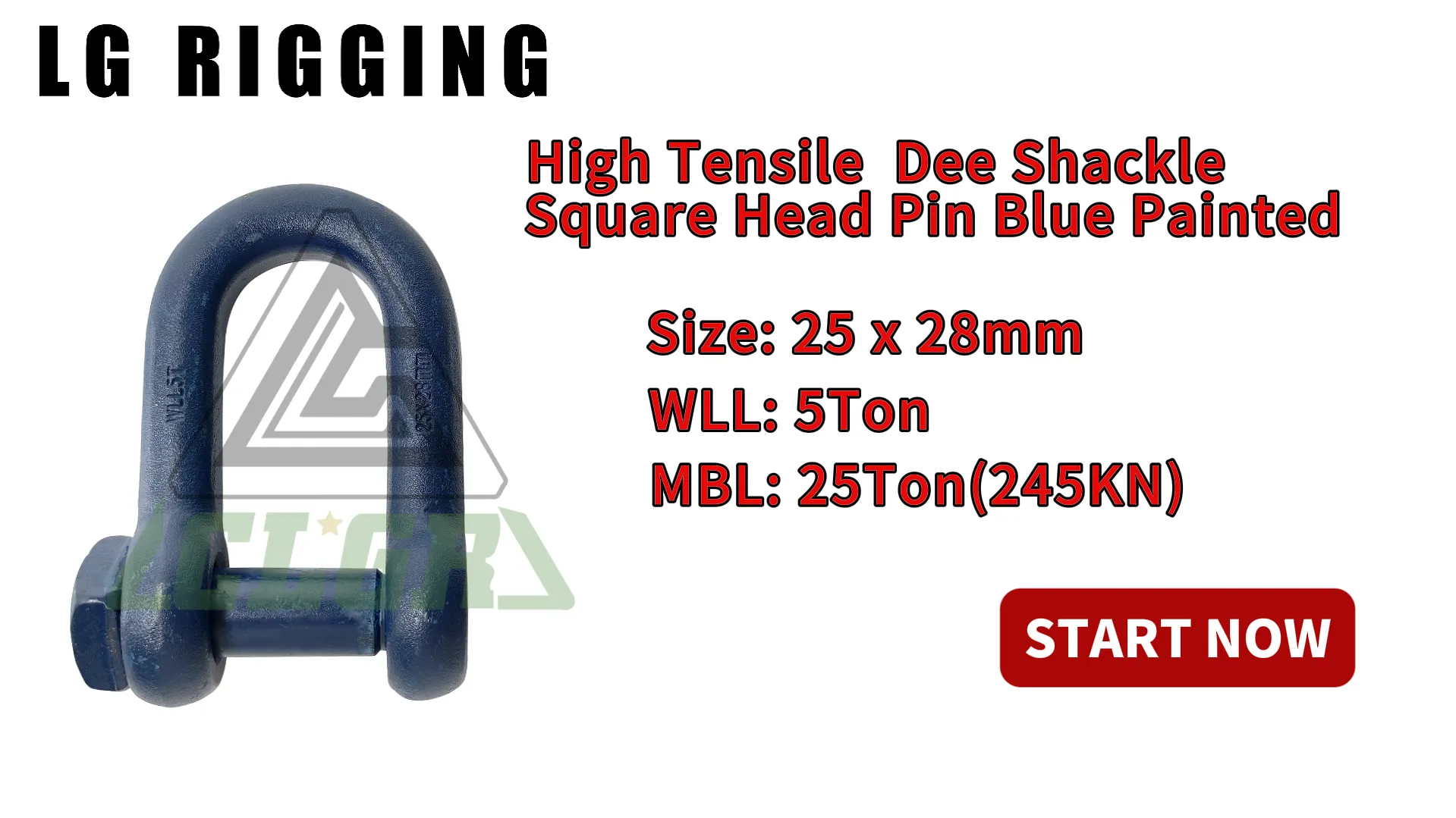 Break Test of 25x28mm High Tensile Dee Shackle Square Head Pin Blue Painted