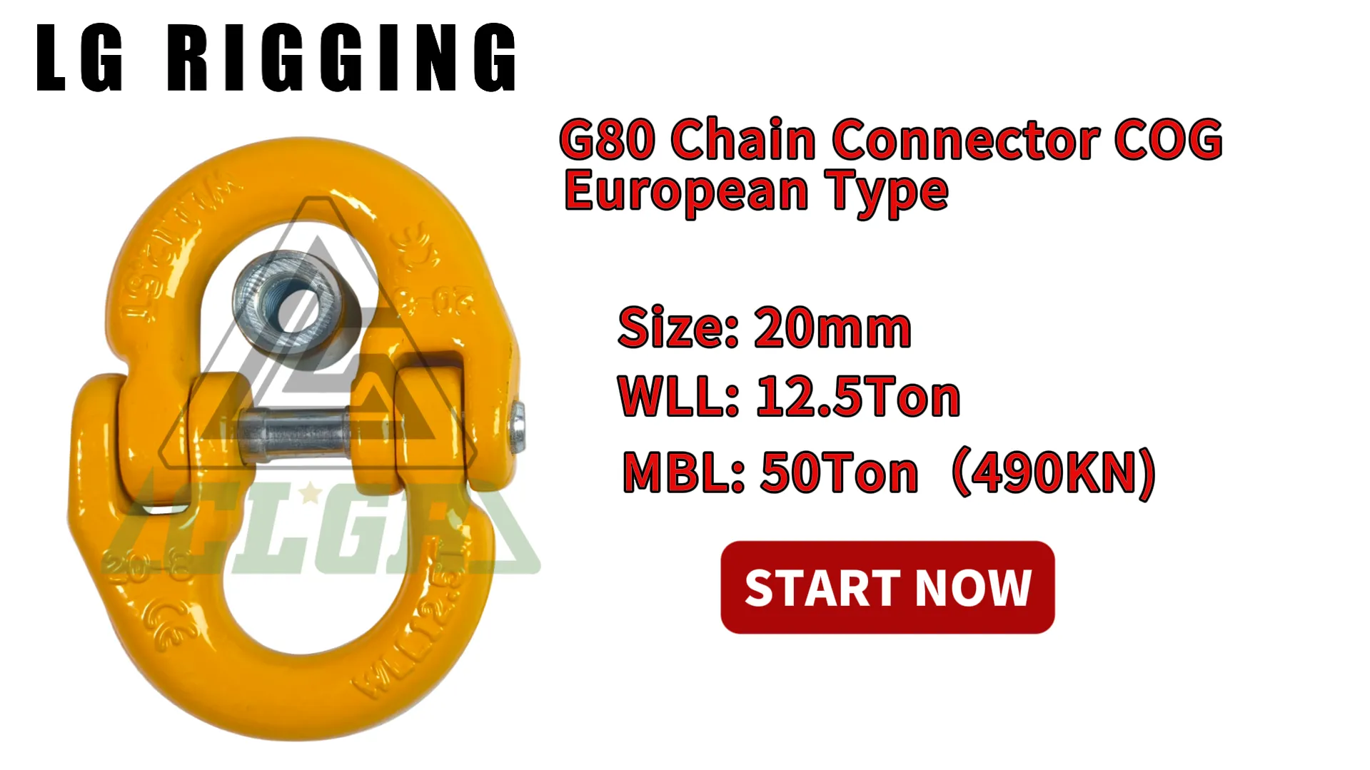 Break Test of 20mm G80 Chain Connector COG European Type Yellow Painted