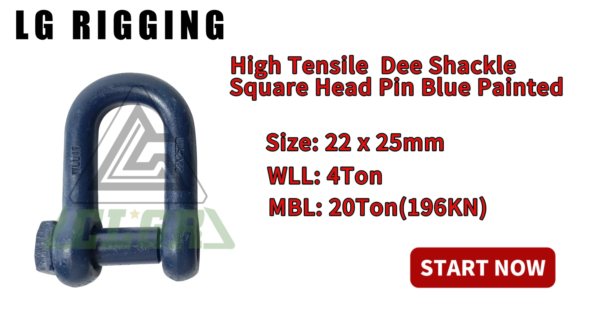 Break Test of 22 x 25mm High Tensile Dee Shackle Square Head Pin Blue Painted