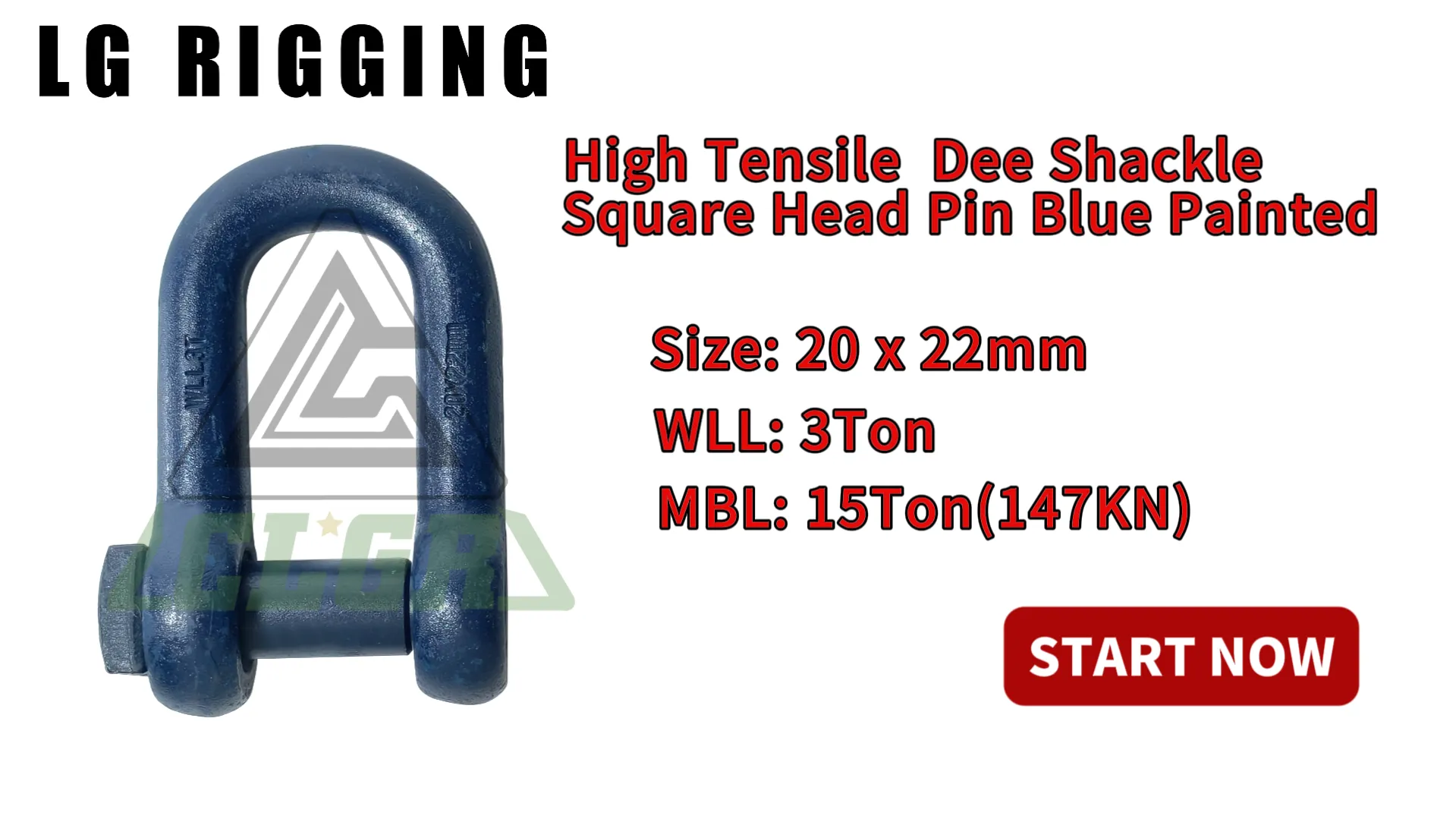 Break Test of 20 x 22mm High Tensile Dee Shackle Square Head Pin Blue Painted