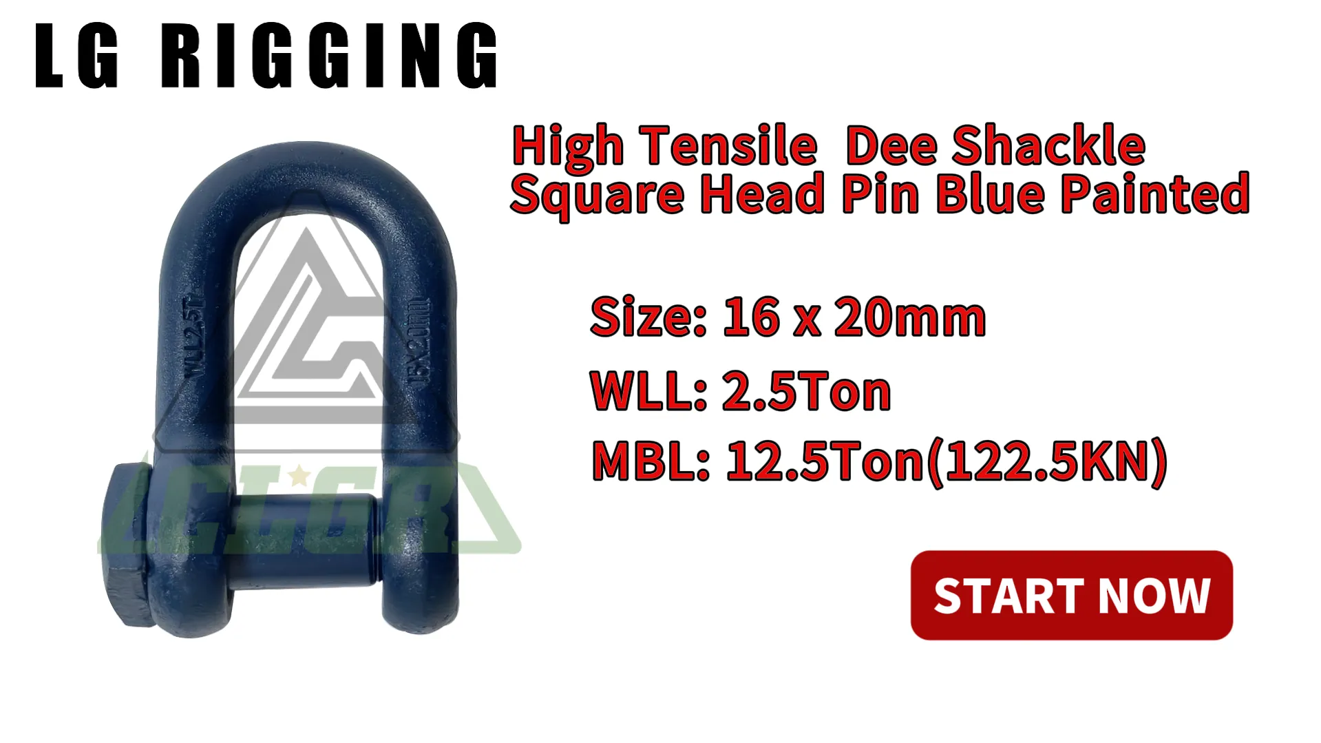 Break Test of 16 x 20mm High Tensile Dee Shackle Square Head Pin Blue Painted