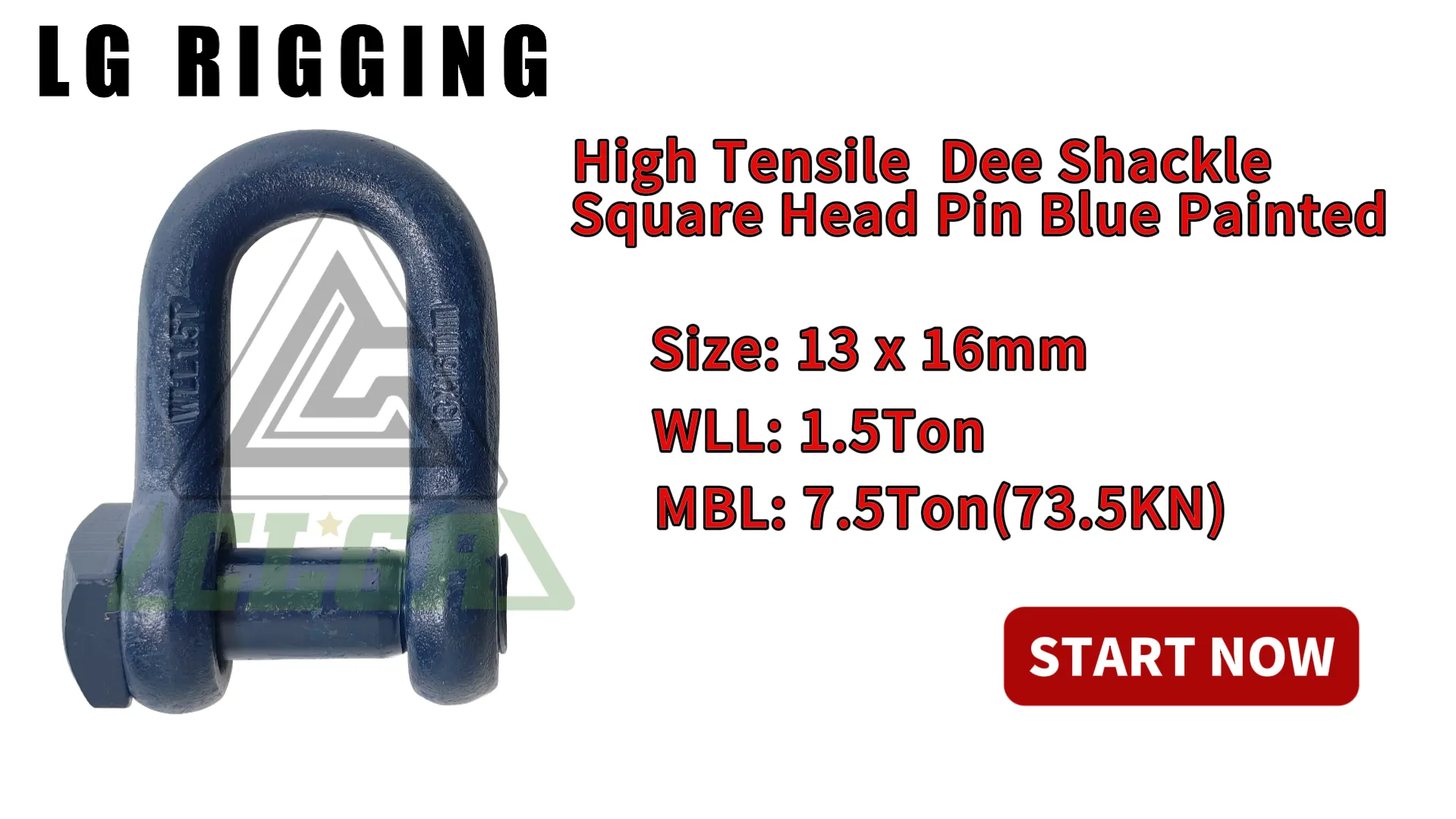 Break Test of 13 x 16 mm High Tensile Dee Shackle Square Head Pin Blue Painted