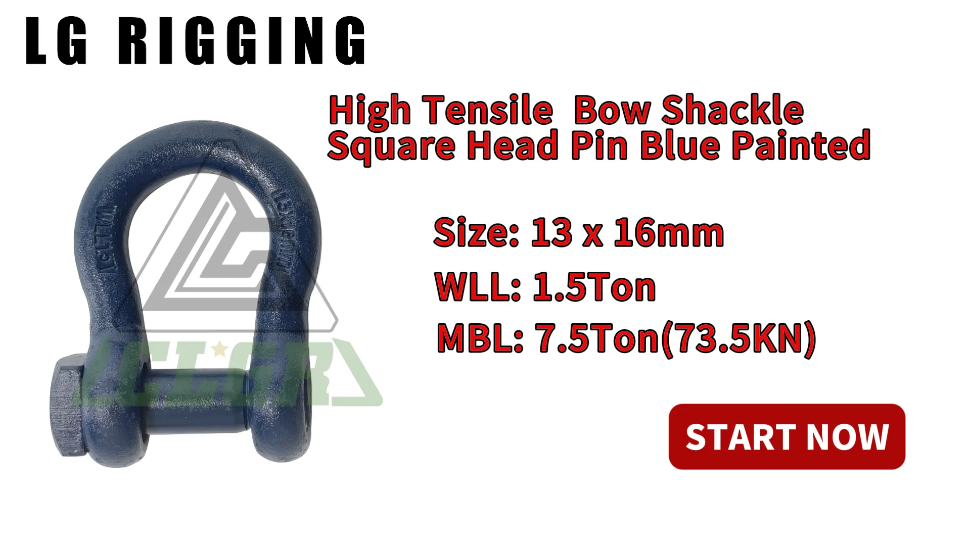 Break Test of 13 x 16 mm High Tensile Bow Shackle Square Head Pin Blue Painted
