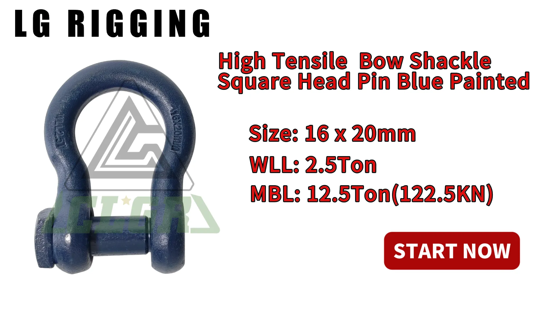 Break Test of 16 x 20 mm High Tensile Bow Shackle Square Head pin Blue Painted