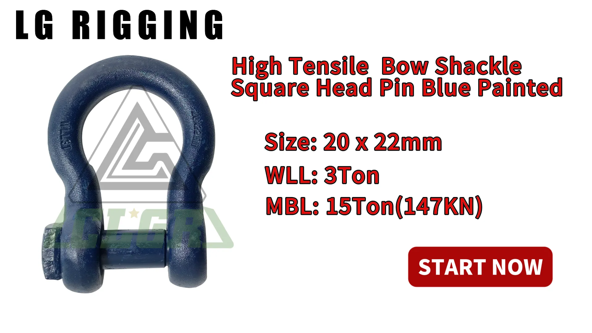 Break Test of 20 x 22mm High Tensile Bow Shackle Square Head pin Blue Painted