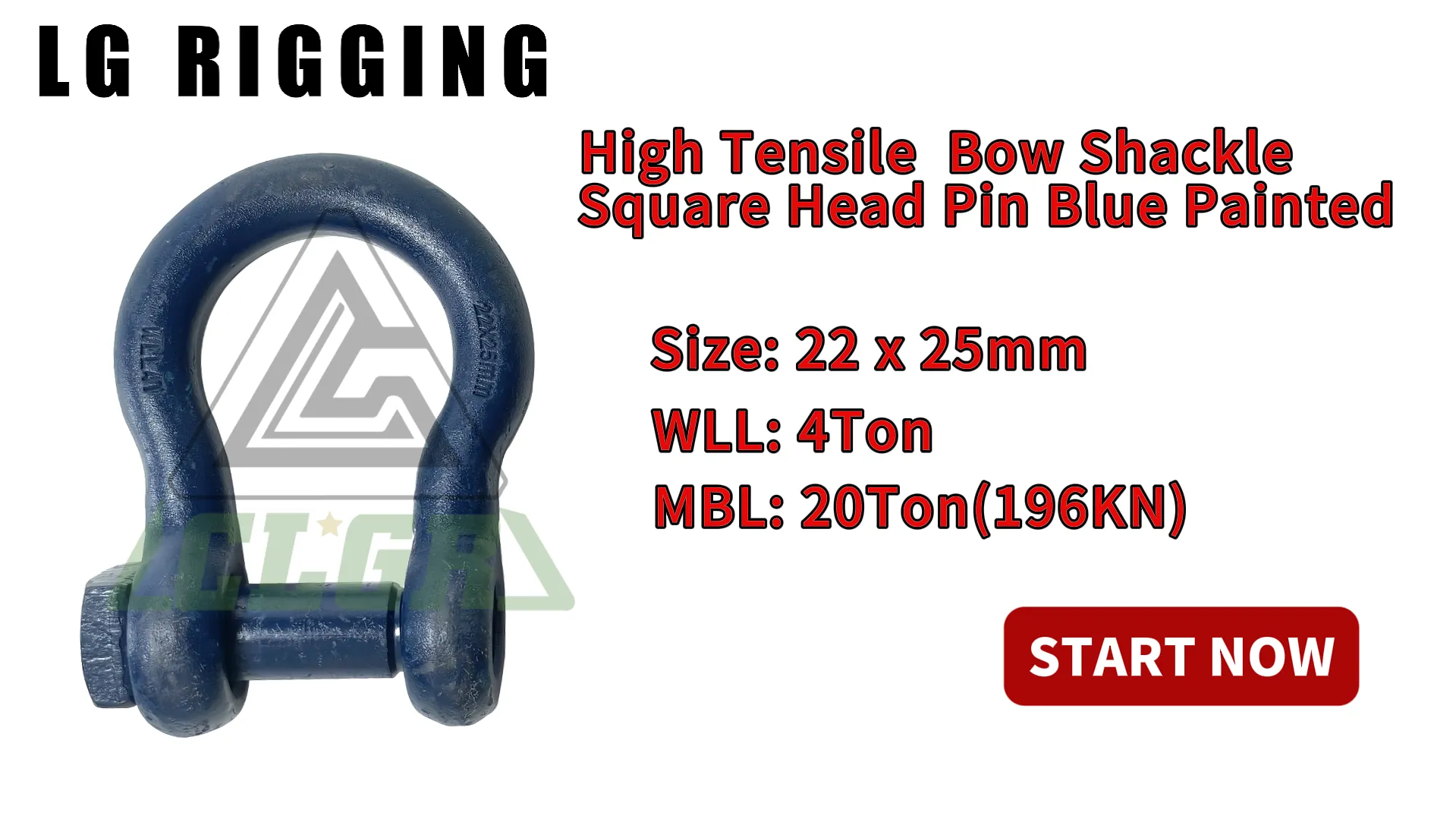 Break Test of 22 x25mm High Tensile Bow Shackle Square Head pin Blue Painted