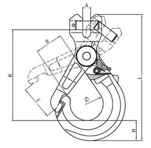 drawing-of-clgr®-g100-clevis-self-locking-safety-hook-with-grip-latch-gbk