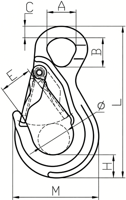 drawing-of-clgr®-grade-100-eye-sling-hooks-with-forged-latch-china-supplier