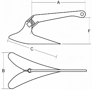 Drawing of CLGR® Galvanised Steel Plough/CQR Boat Anchor China Supplier Drawing of CLGR® Galvanised Steel Plough/CQR Boat Anchor China Supplier