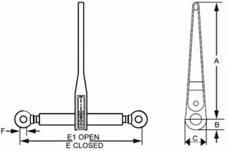 Drawing of CLGR® G70 Ratchet Load Binder US.Fed.Spec (without Links and Hooks) China Manufacturer