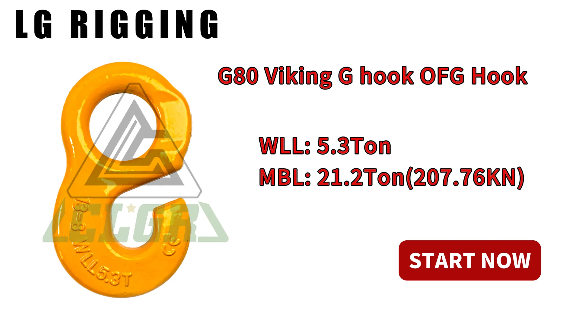 CLGR® Break Test 5.3Ton G80 OFG Hook, Yellow Painted
