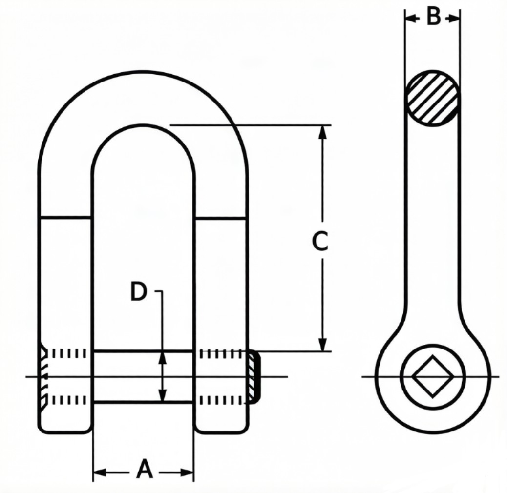 Drawing of High Tensile Chain Shackle with Square Sunken Head Pin China Supplier