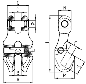 Drawing of CLGR® Grade80 Clevis Clutch Locking Clutch 