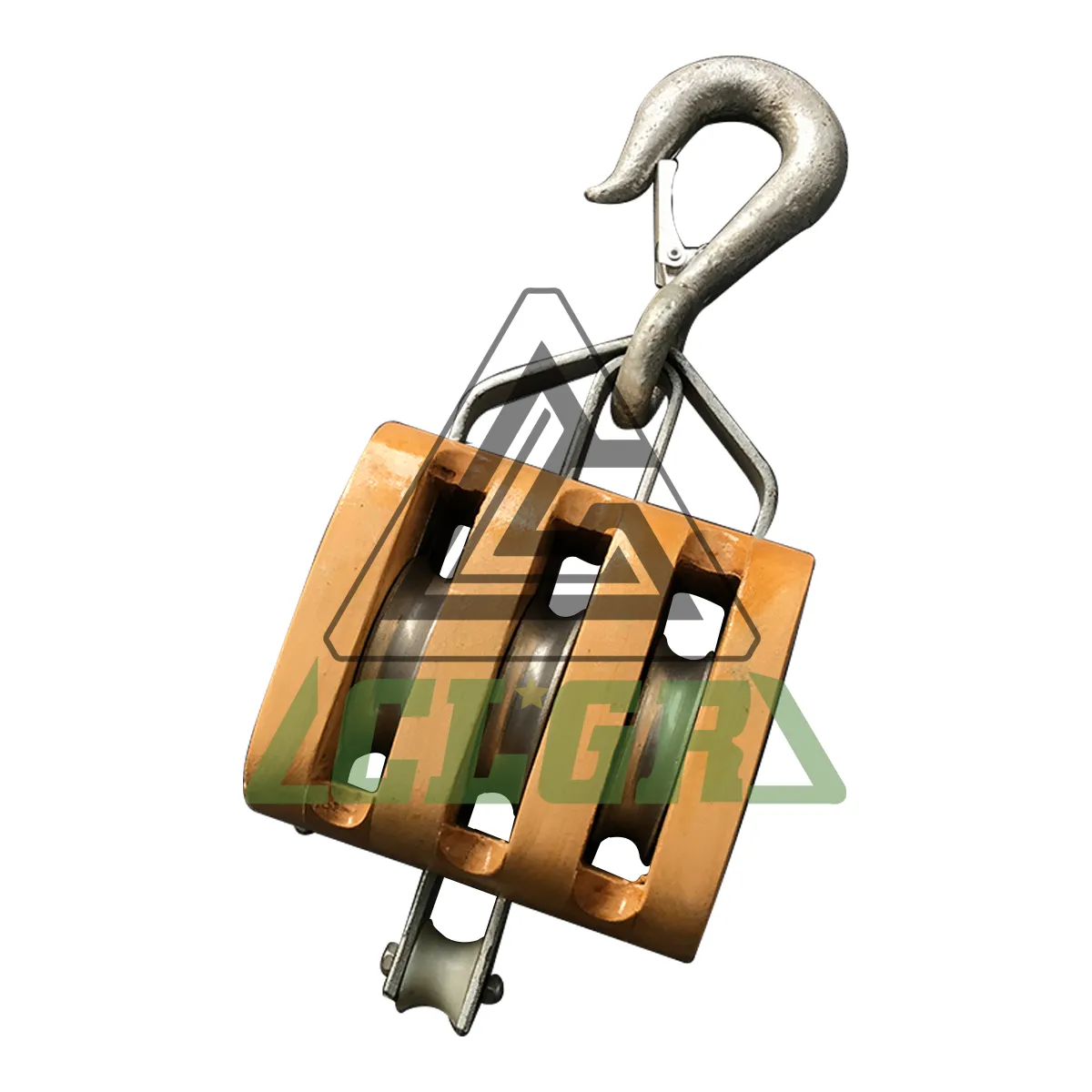 clgr regular wood shell block with hook triple sheave