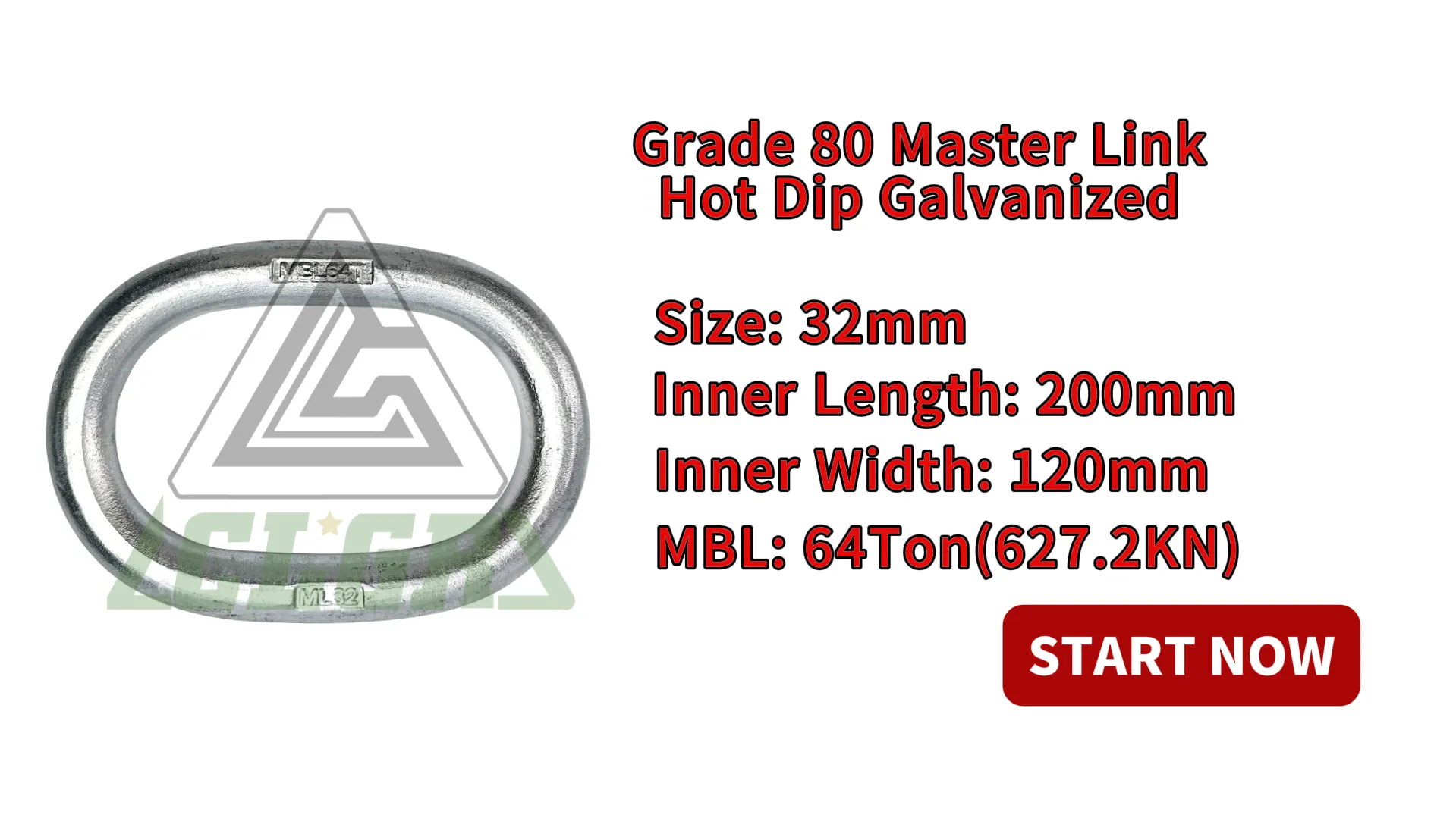 Breaking Strength Test 32×200×120mm MBL64T Grade 80 Master Link Hot Dip Galvanized