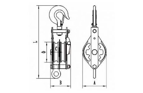 drawing-of-clgr®-open-type-pulley-block-double-sheave-with-hook-china-supplier