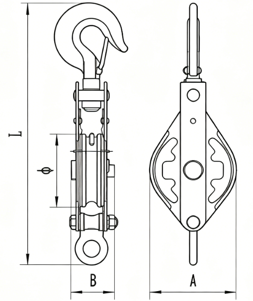 drawing-of-clgr®-closed-type-pulley-block-single-sheave-with-hook-7411-china-manufacturer