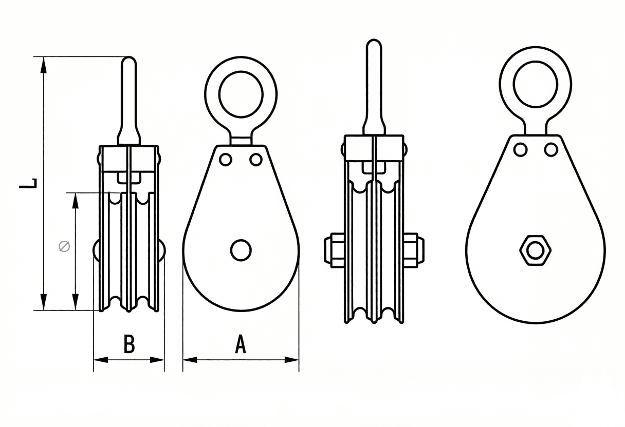 Drawing of CLGR® Swivel Eye Double Sheave Block Pulley 