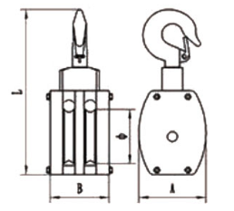 Drawing of CLGR® JIS Ship Wooden Block Single With Hook