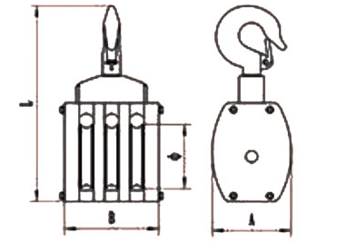 Drawing of CLGR® JIS Type Ship Wooden Block Pulley Triple with Hook