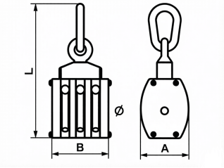 Drawing of CLGR® JIS Ship Wooden Block With Link Triple Sheave