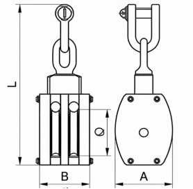 Drawing of CLGR® JIS Ship Wooden Block With Shackle Double Sheave 